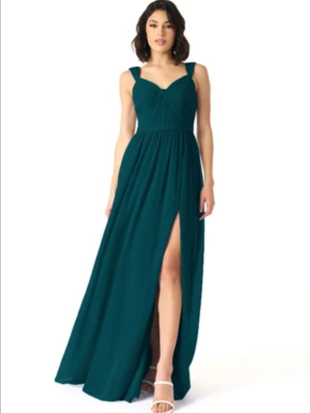 Azazie Evie Pine Sleeveless Maxi Dress with Front Slit